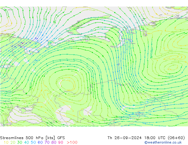 Streamlines 500 hPa GFS Th 26.09.2024 18 UTC