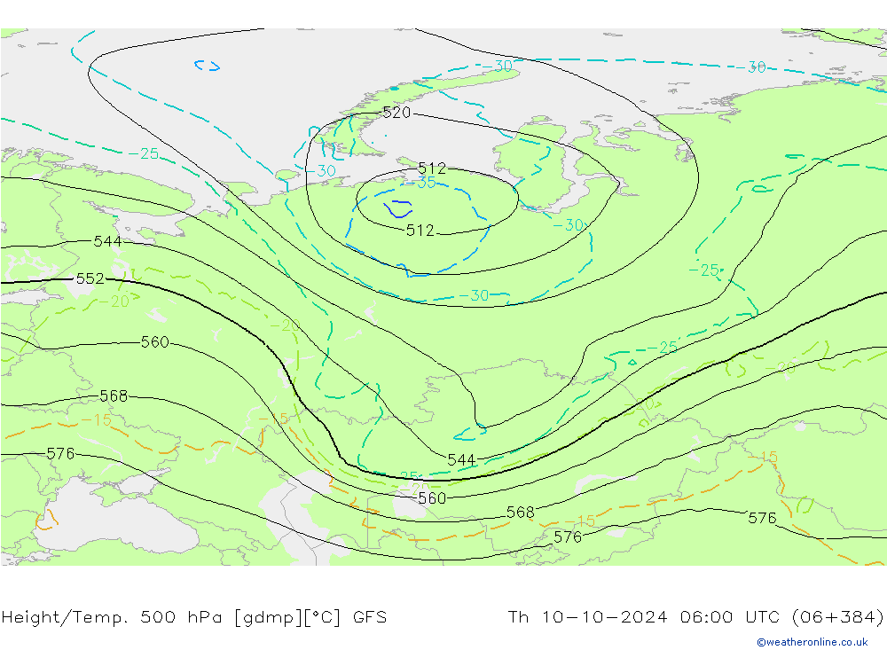 Z500/Rain (+SLP)/Z850 GFS Th 10.10.2024 06 UTC