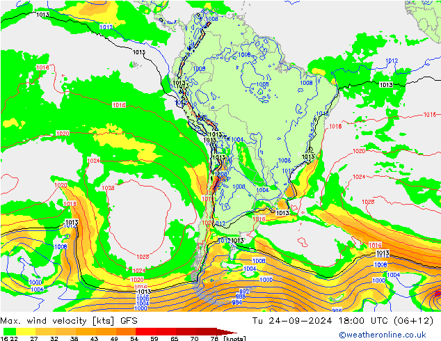 Max. wind velocity GFS mar 24.09.2024 18 UTC