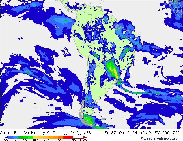 Storm Relative Helicity GFS vr 27.09.2024 06 UTC