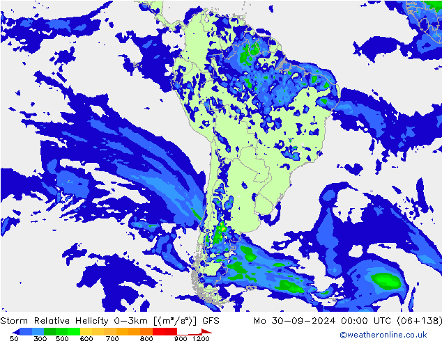 Storm Relative Helicity GFS Seg 30.09.2024 00 UTC