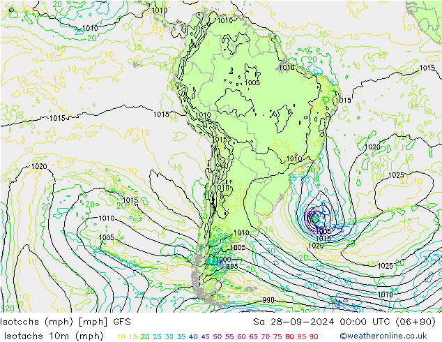 Eşrüzgar Hızları mph GFS Cts 28.09.2024 00 UTC