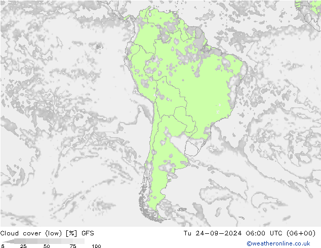 nízká oblaka GFS Út 24.09.2024 06 UTC