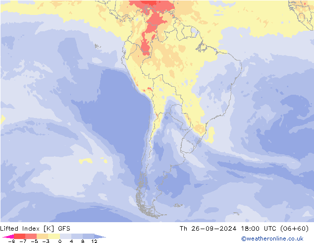 Lifted Index GFS jue 26.09.2024 18 UTC