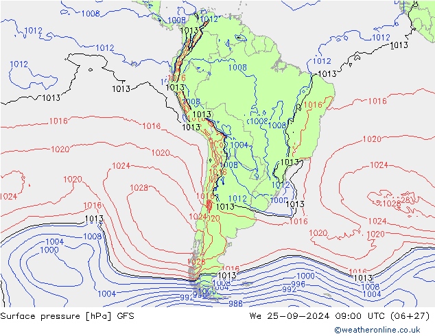 Pressione al suolo GFS mer 25.09.2024 09 UTC