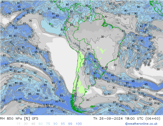 RH 850 hPa GFS Qui 26.09.2024 18 UTC