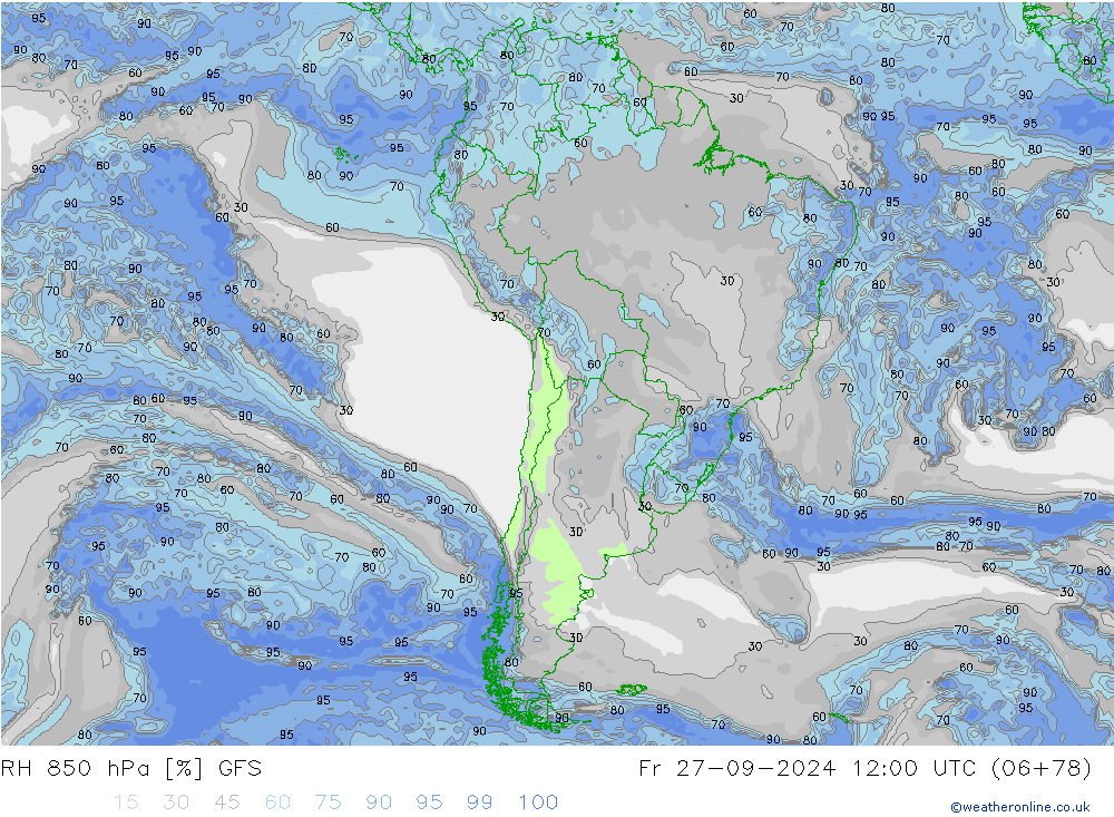 Humidité rel. 850 hPa GFS ven 27.09.2024 12 UTC