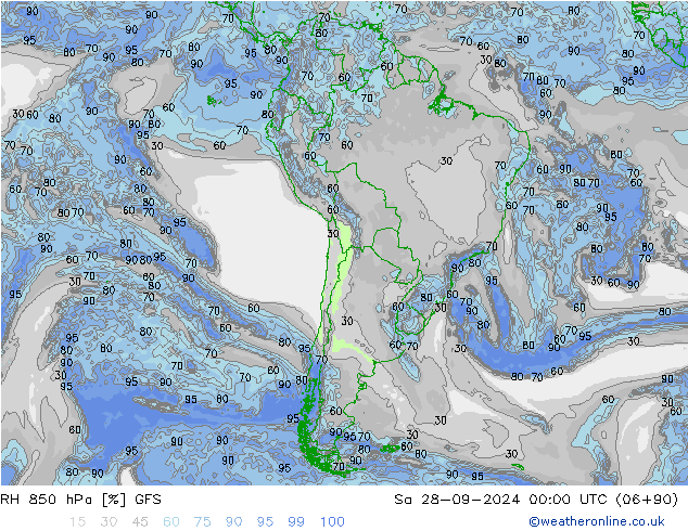 RH 850 hPa GFS Sa 28.09.2024 00 UTC