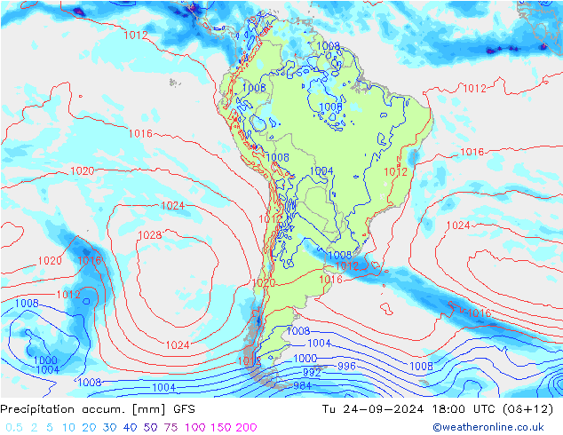 Precipitation accum. GFS  24.09.2024 18 UTC