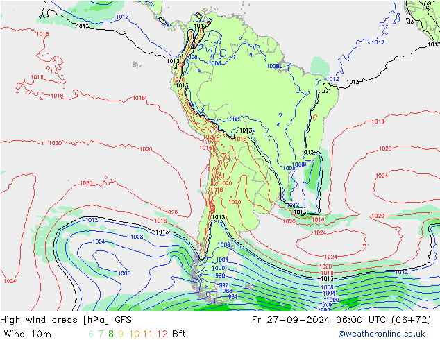 High wind areas GFS Fr 27.09.2024 06 UTC