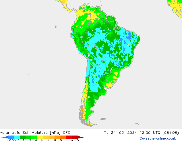 Volumetric Soil Moisture GFS вт 24.09.2024 12 UTC