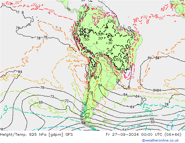 Height/Temp. 925 hPa GFS Sex 27.09.2024 00 UTC