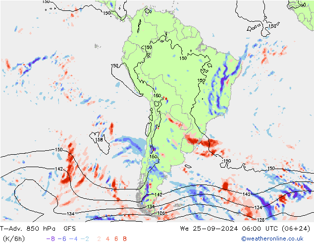 T-Adv. 850 hPa GFS We 25.09.2024 06 UTC