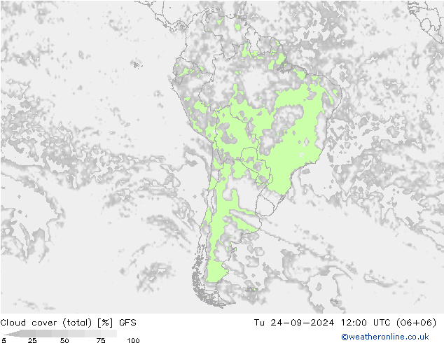 Bewolking (Totaal) GFS di 24.09.2024 12 UTC