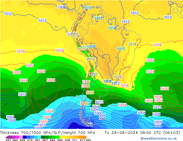 Thck 700-1000 hPa GFS Tu 24.09.2024 09 UTC