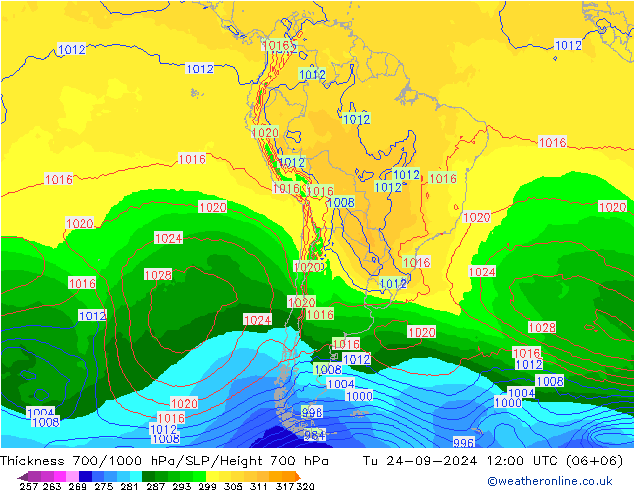 Thck 700-1000 hPa GFS mar 24.09.2024 12 UTC