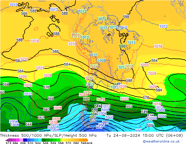 Espesor 500-1000 hPa GFS mar 24.09.2024 15 UTC