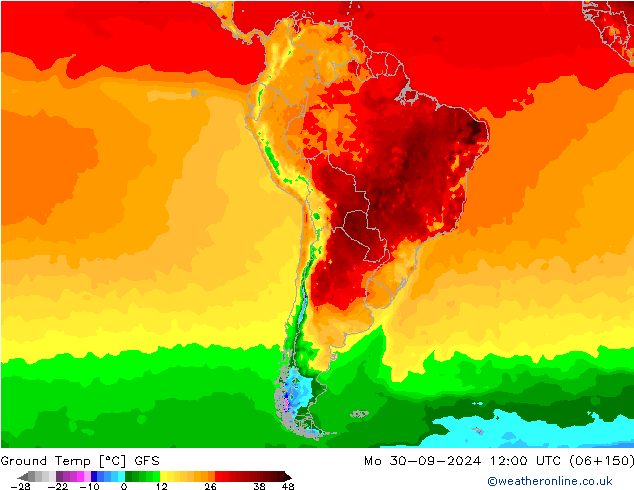 Temperatura del suelo GFS lun 30.09.2024 12 UTC