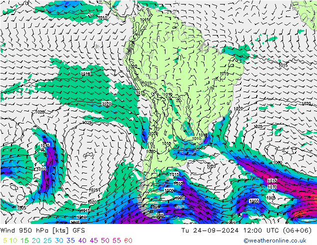 Prec 6h/Wind 10m/950 GFS Ter 24.09.2024 12 UTC