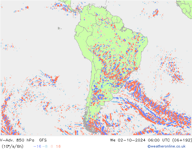 V-Adv. 850 hPa GFS Qua 02.10.2024 06 UTC