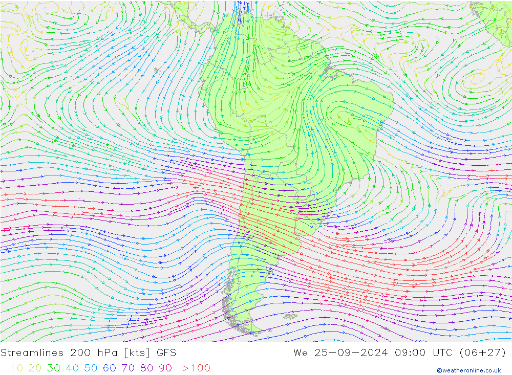 Rüzgar 200 hPa GFS Çar 25.09.2024 09 UTC