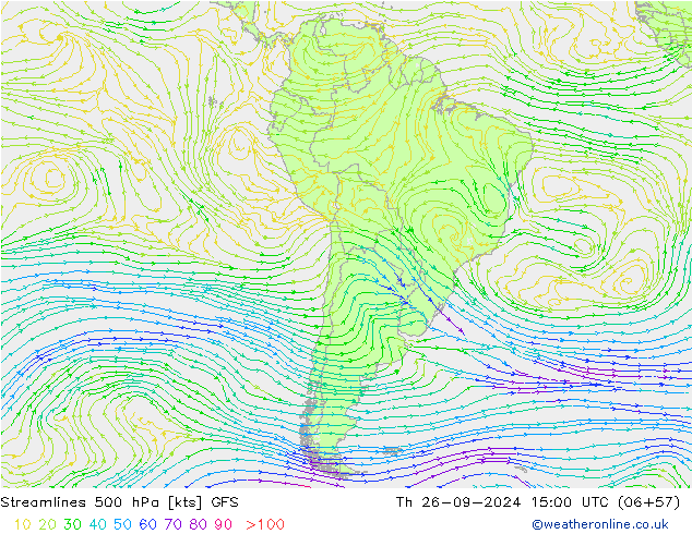 Streamlines 500 hPa GFS Th 26.09.2024 15 UTC