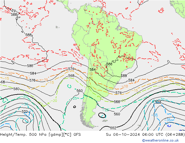 Z500/Rain (+SLP)/Z850 GFS Su 06.10.2024 06 UTC