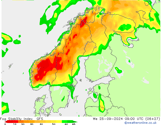 Fog Stability Index GFS mié 25.09.2024 09 UTC