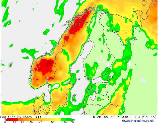 Fog Stability Index GFS чт 26.09.2024 03 UTC