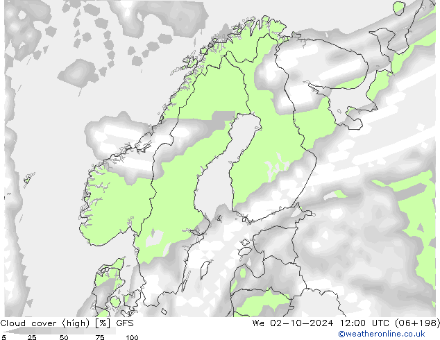 Cloud cover (high) GFS We 02.10.2024 12 UTC