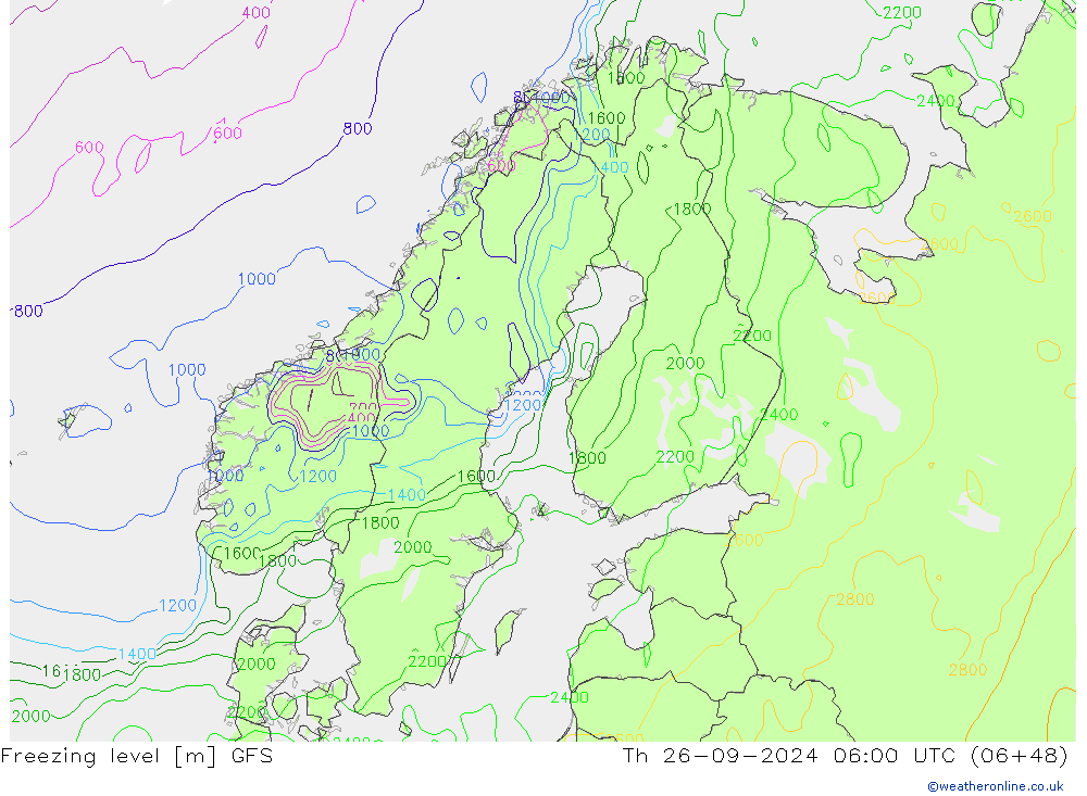 Freezing level GFS Th 26.09.2024 06 UTC