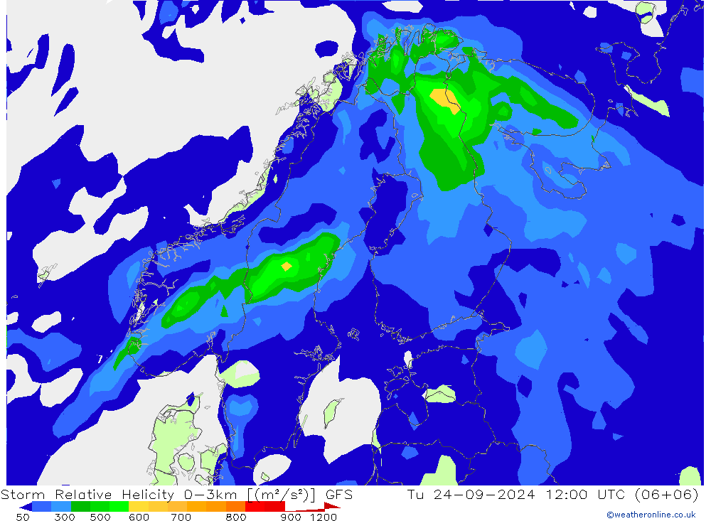 Storm Relative Helicity GFS Září 2024