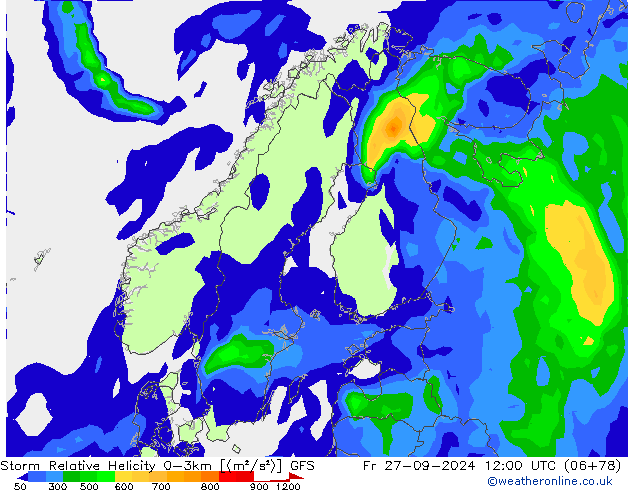 Storm Relative Helicity GFS Fr 27.09.2024 12 UTC