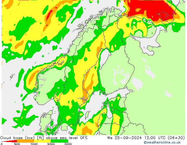 Cloud base (low) GFS  25.09.2024 12 UTC