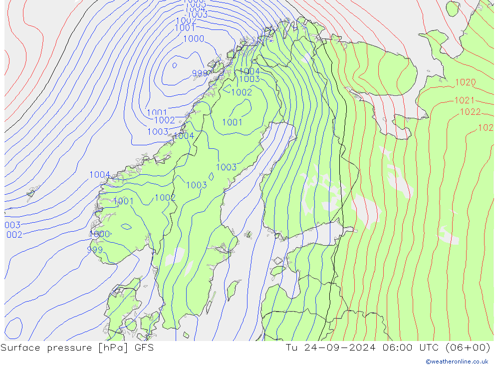 Surface pressure GFS Tu 24.09.2024 06 UTC