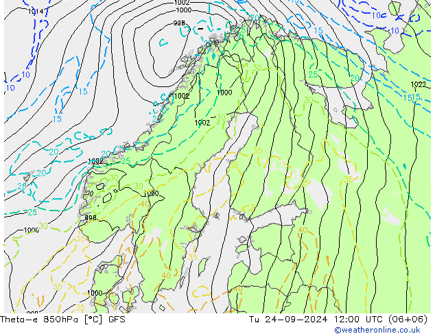 Theta-e 850hPa GFS Tu 24.09.2024 12 UTC