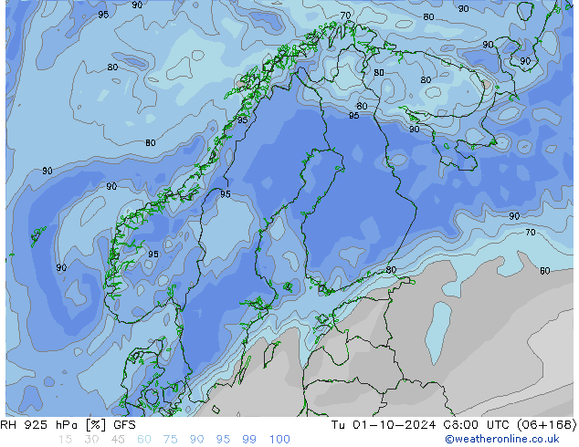 RV 925 hPa GFS di 01.10.2024 06 UTC