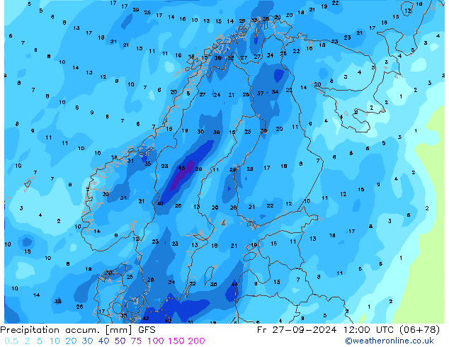 Precipitation accum. GFS Fr 27.09.2024 12 UTC