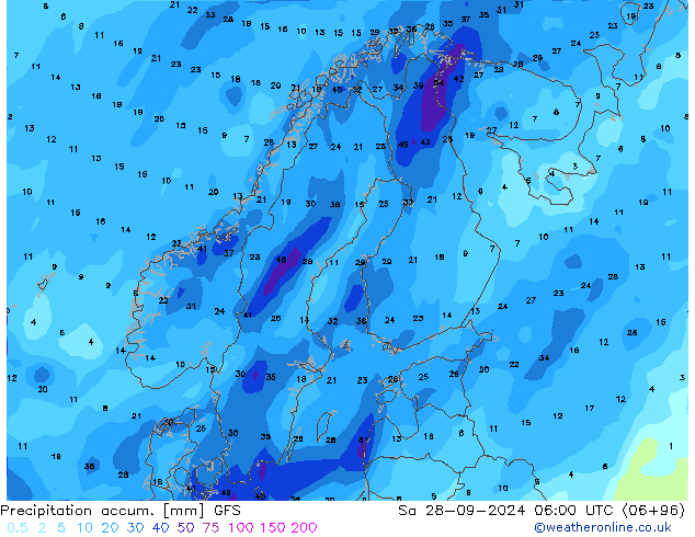 Totale neerslag GFS za 28.09.2024 06 UTC