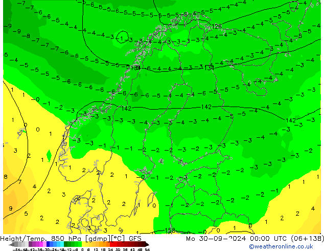 Z500/Rain (+SLP)/Z850 GFS пн 30.09.2024 00 UTC