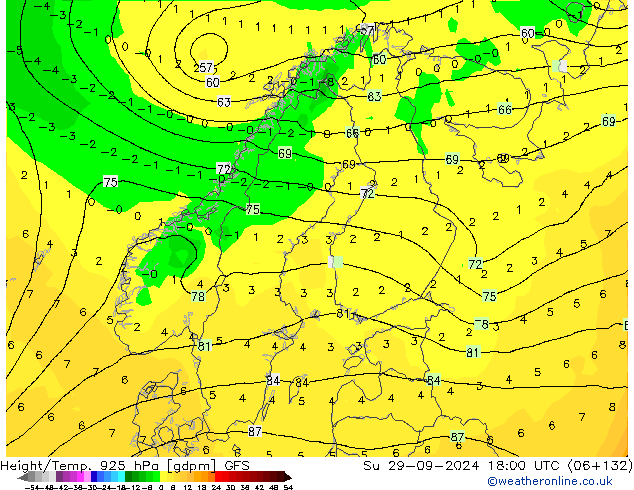 Height/Temp. 925 hPa GFS Su 29.09.2024 18 UTC