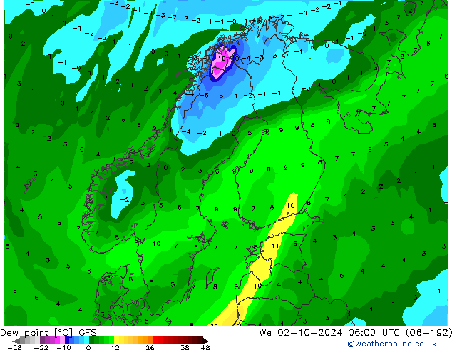 Dew point GFS We 02.10.2024 06 UTC