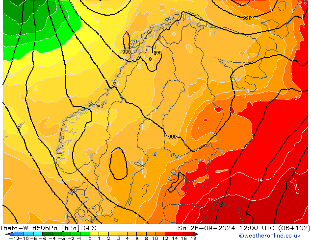 Theta-W 850hPa GFS Sa 28.09.2024 12 UTC