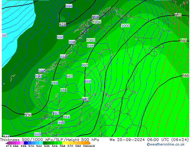 500-1000 hPa Kalınlığı GFS Çar 25.09.2024 06 UTC