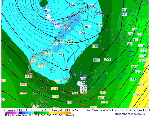 Thck 500-1000hPa GFS nie. 29.09.2024 06 UTC