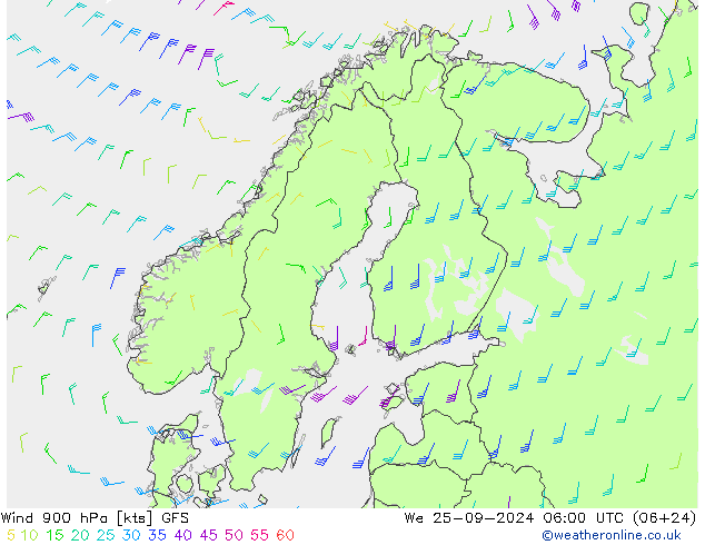 Wind 900 hPa GFS wo 25.09.2024 06 UTC