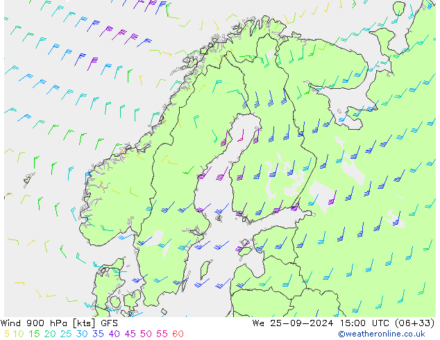 Wind 900 hPa GFS We 25.09.2024 15 UTC