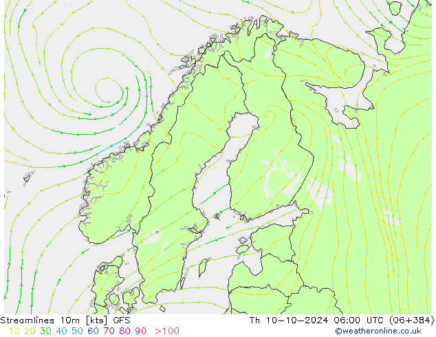 Streamlines 10m GFS Th 10.10.2024 06 UTC