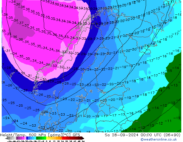 Z500/Rain (+SLP)/Z850 GFS sáb 28.09.2024 00 UTC