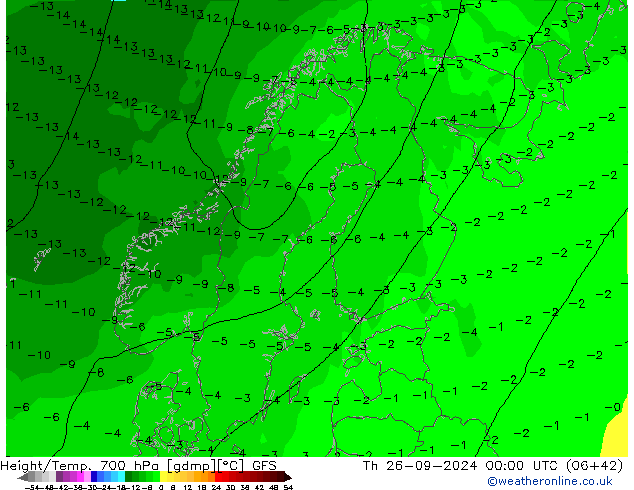 Height/Temp. 700 hPa GFS Do 26.09.2024 00 UTC